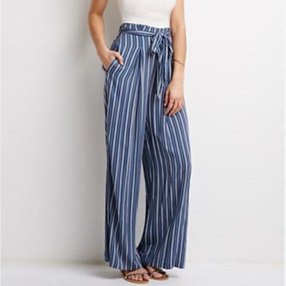 Forever 21 Striped Wide Leg Belted Pants(Size Small)